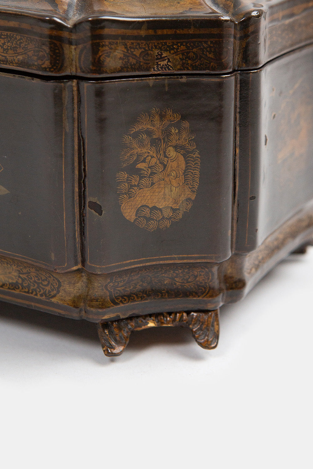 19th Century Chinese Gilt and Black Lacquer Tea Caddy