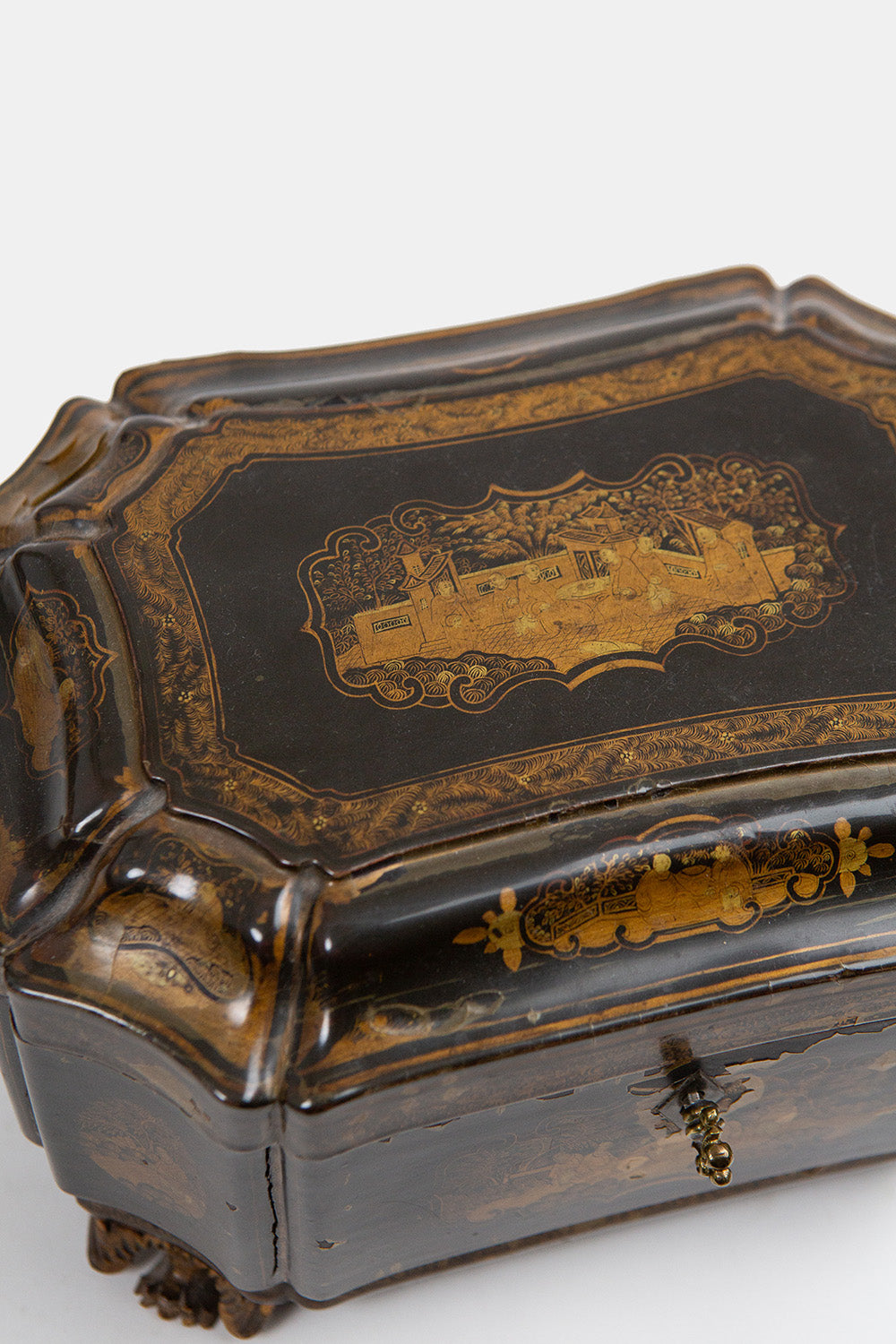 19th Century Chinese Gilt and Black Lacquer Tea Caddy