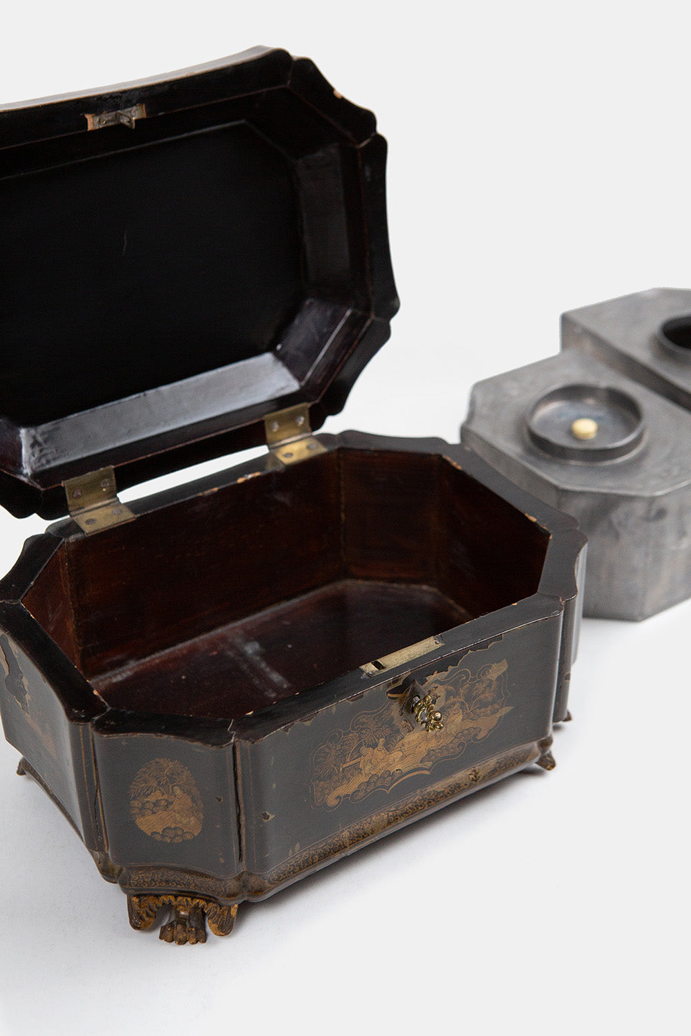 19th Century Chinese Gilt and Black Lacquer Tea Caddy