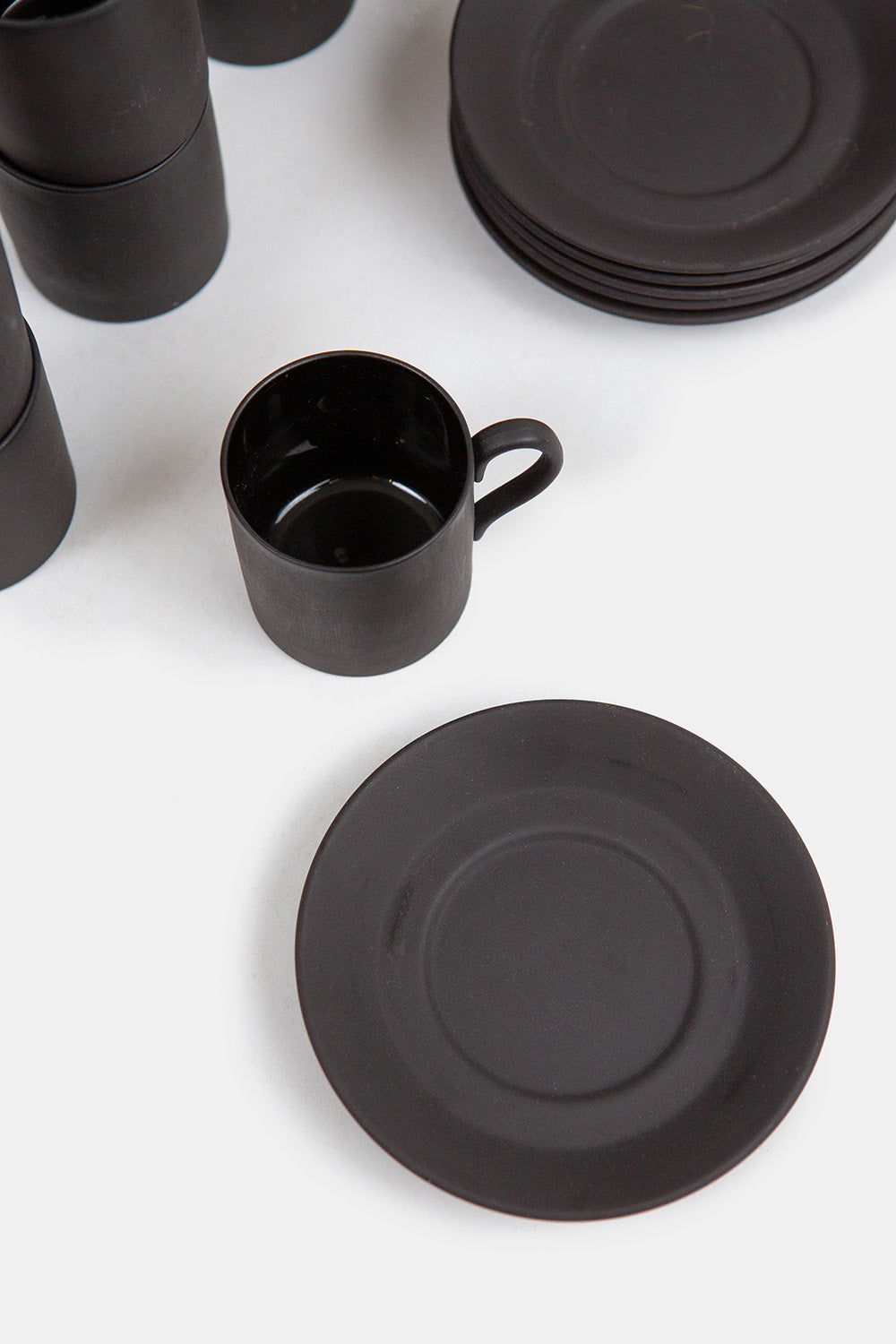 Set of 11 Wedgewood Black Basalt Demitasse Cups and Saucers