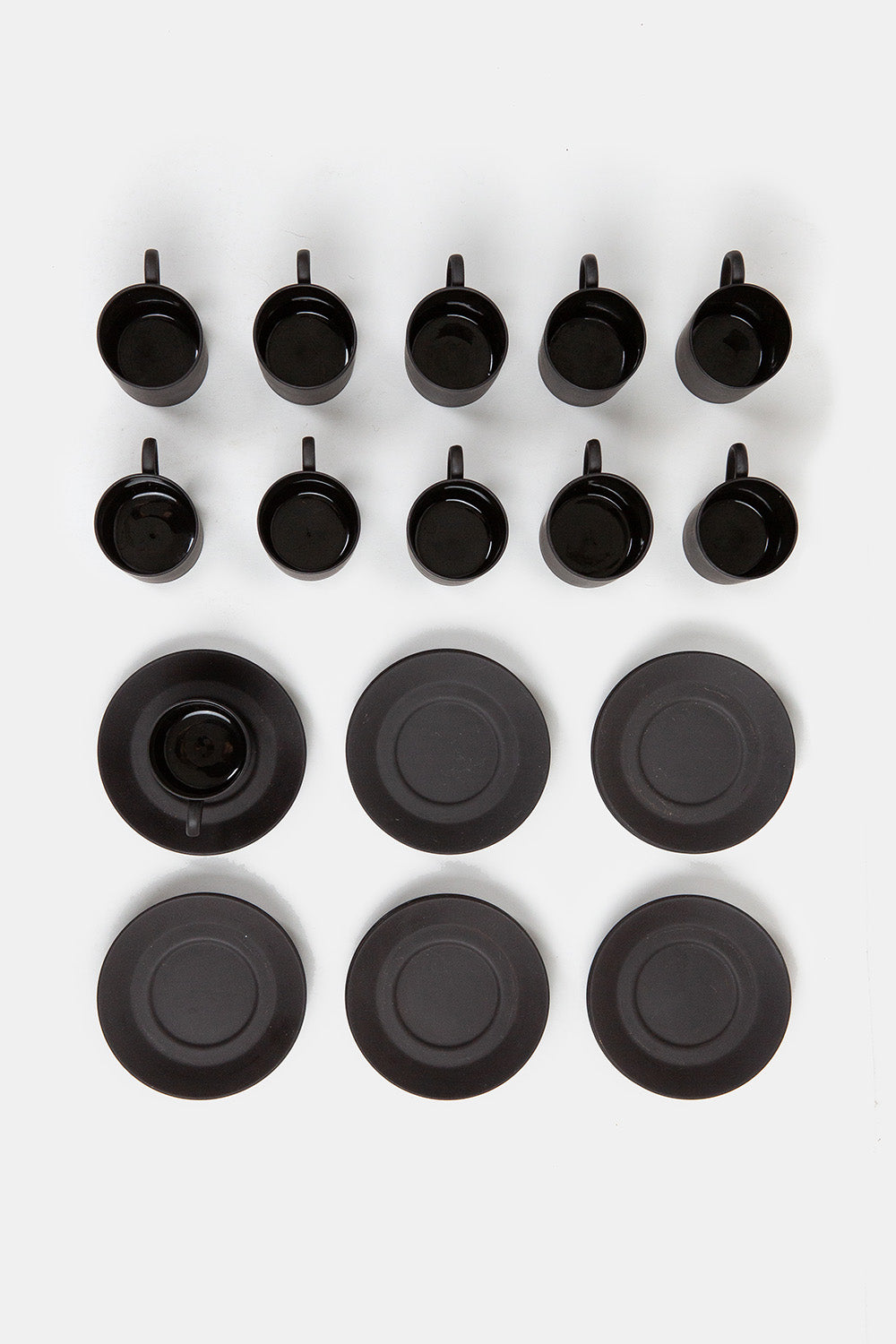 Set of 11 Wedgewood Black Basalt Demitasse Cups and Saucers