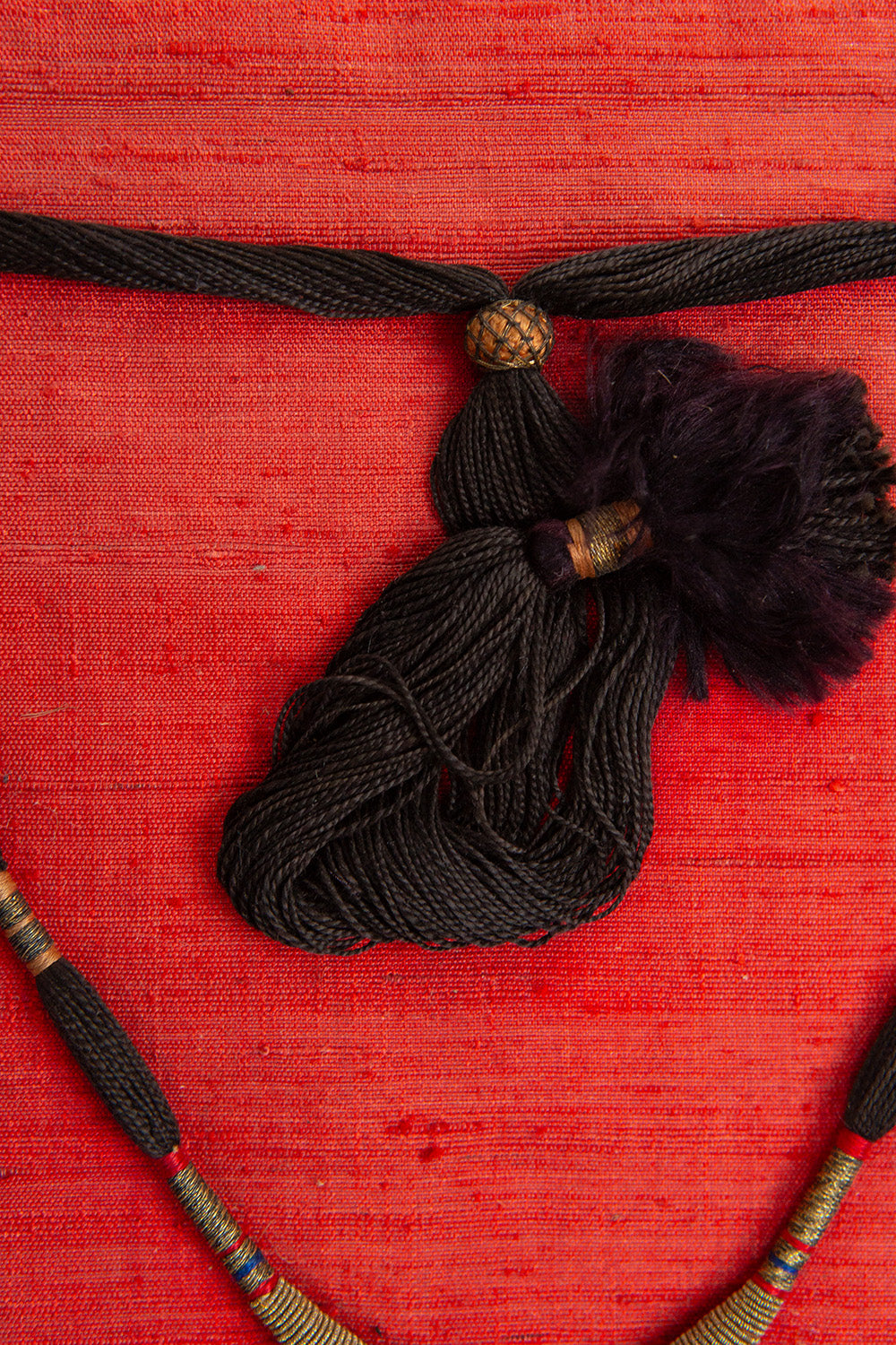 Indian Gilt Metal Necklace With Black Silk Cord