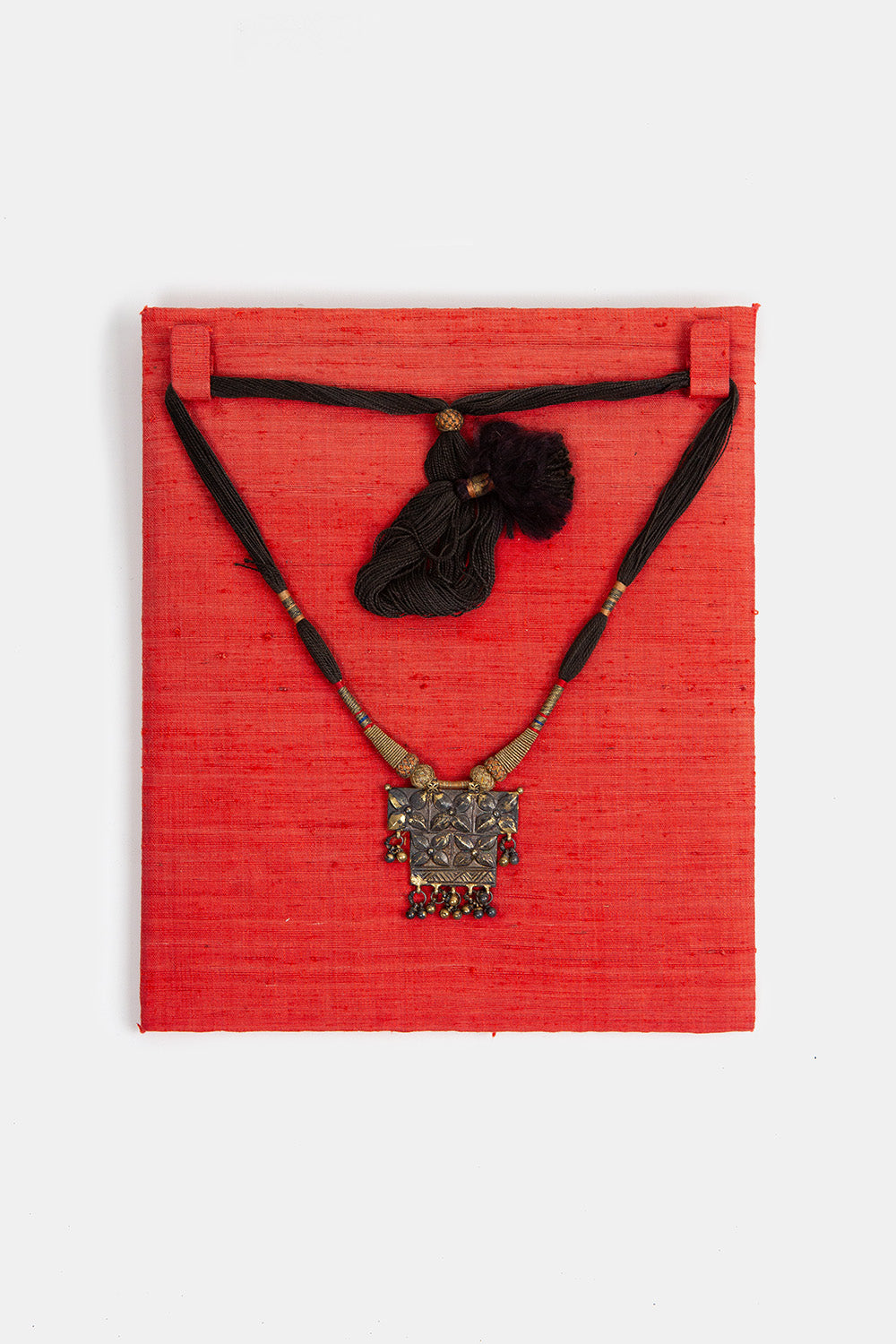 Indian Gilt Metal Necklace With Black Silk Cord