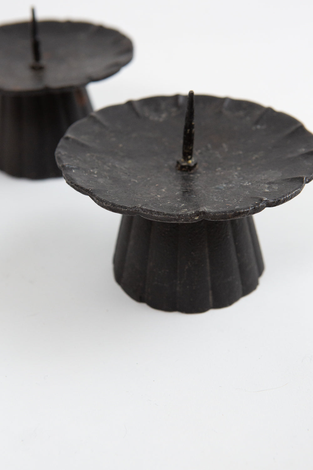 Pair of Rustic Black Iron Candlesticks