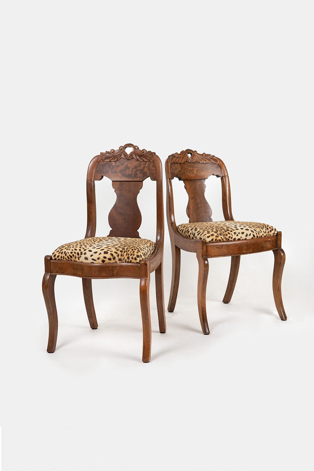 Set of 8 Carved Mahogany and Leopard Parlor Chairs