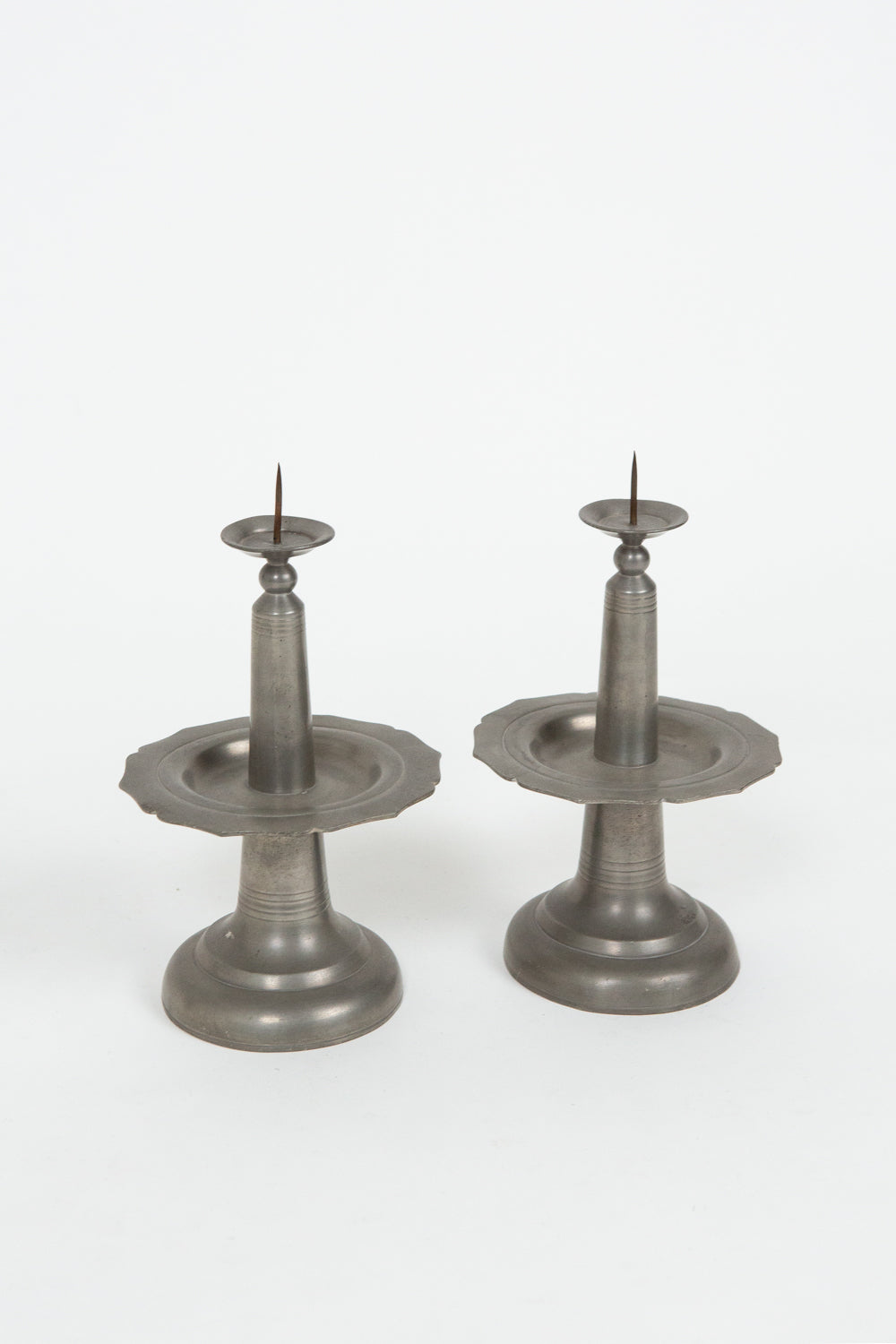 Pair of Chinese Pewter Republic Era Candle Prickets