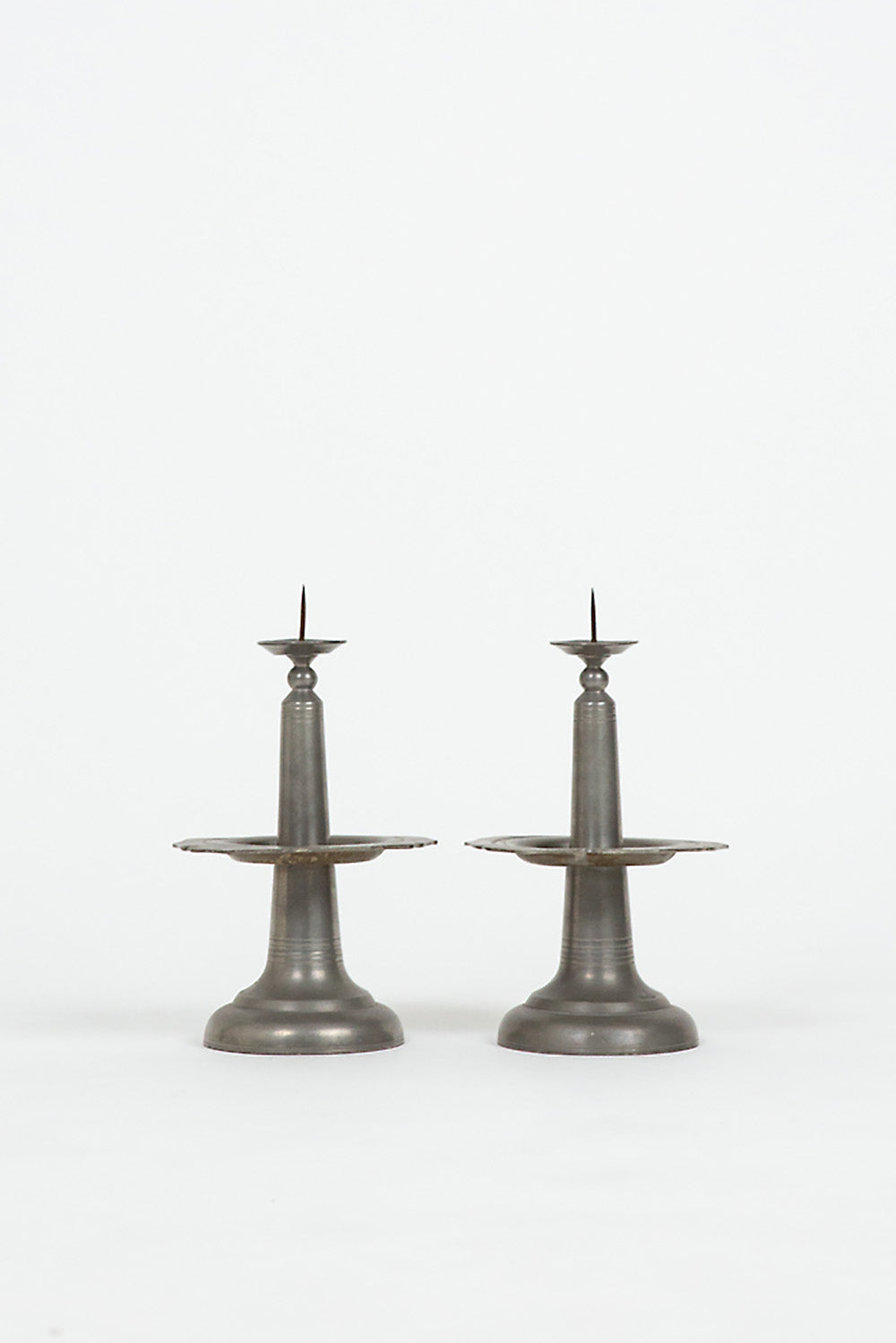 Pair of Chinese Pewter Republic Era Candle Prickets