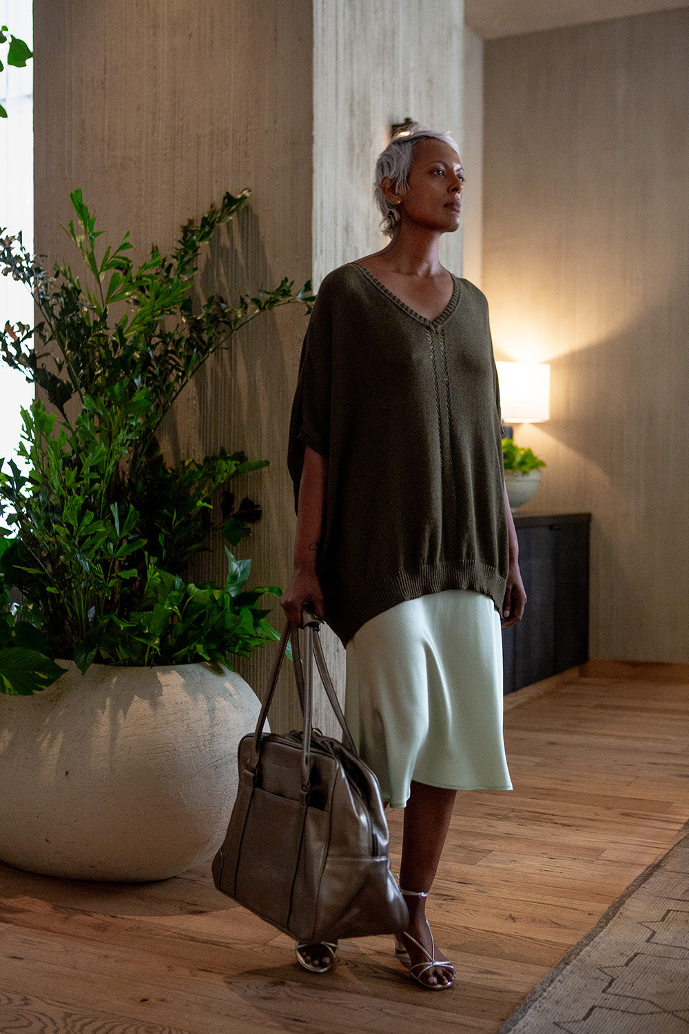 Pima Cotton V Neck Cocoon In Bracken