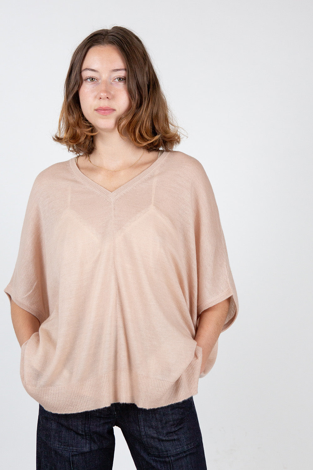 Cashmere V-Neck Cocoon Sweater In Fawn