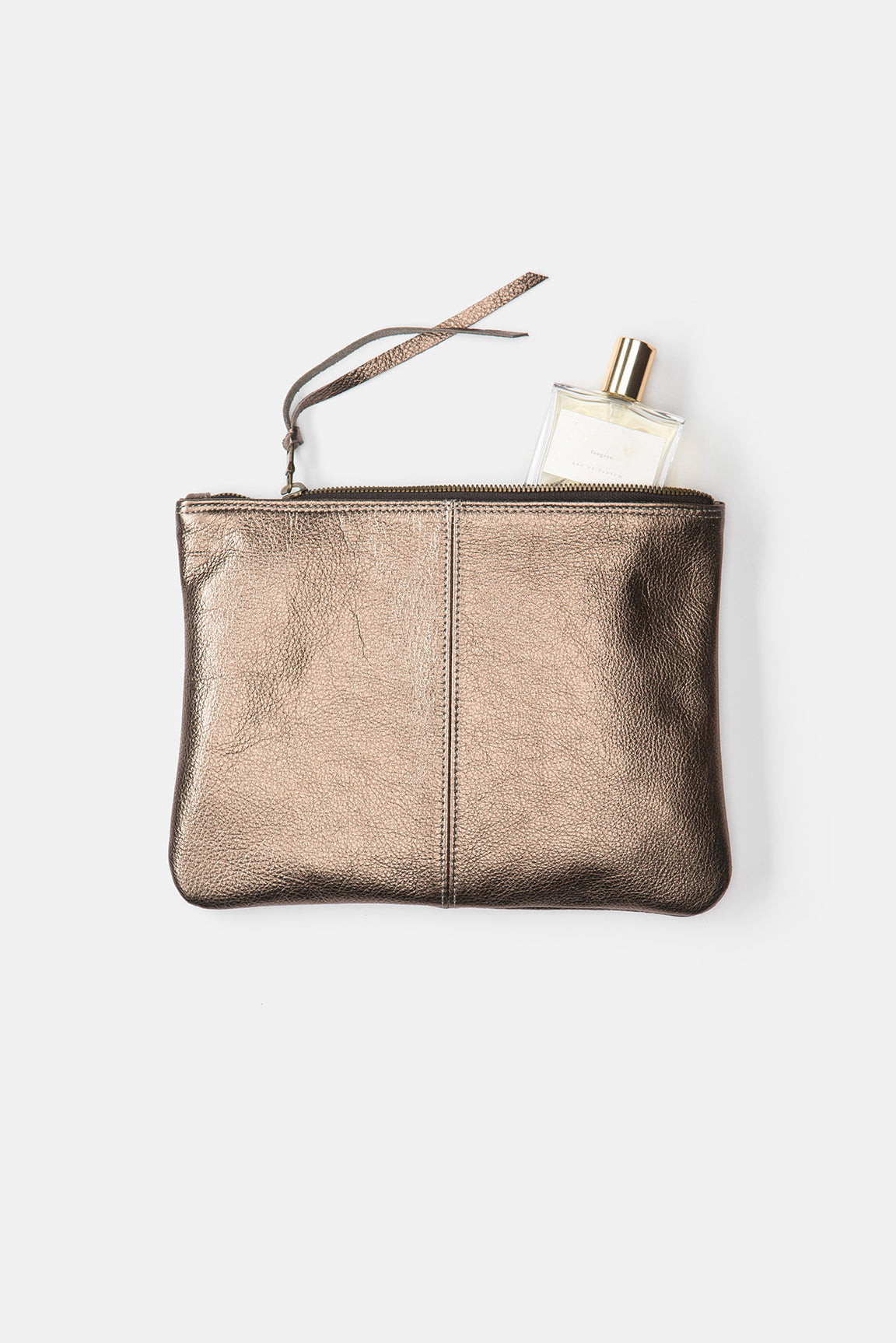 Elke Leather Zip Clutch in Bronze