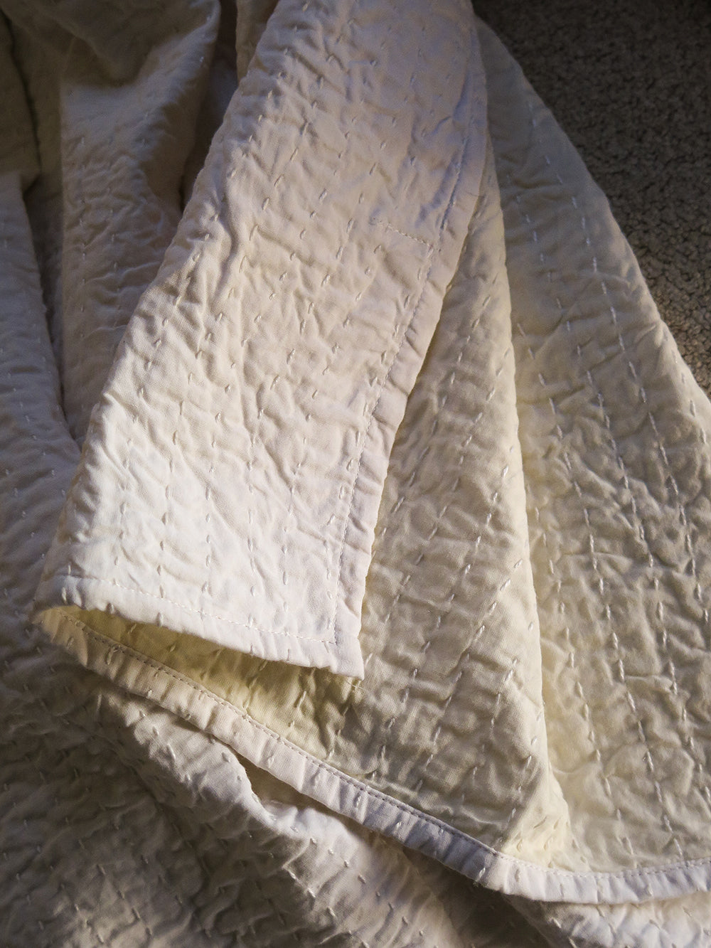 Cotton Kantha Quilt in White/Natural