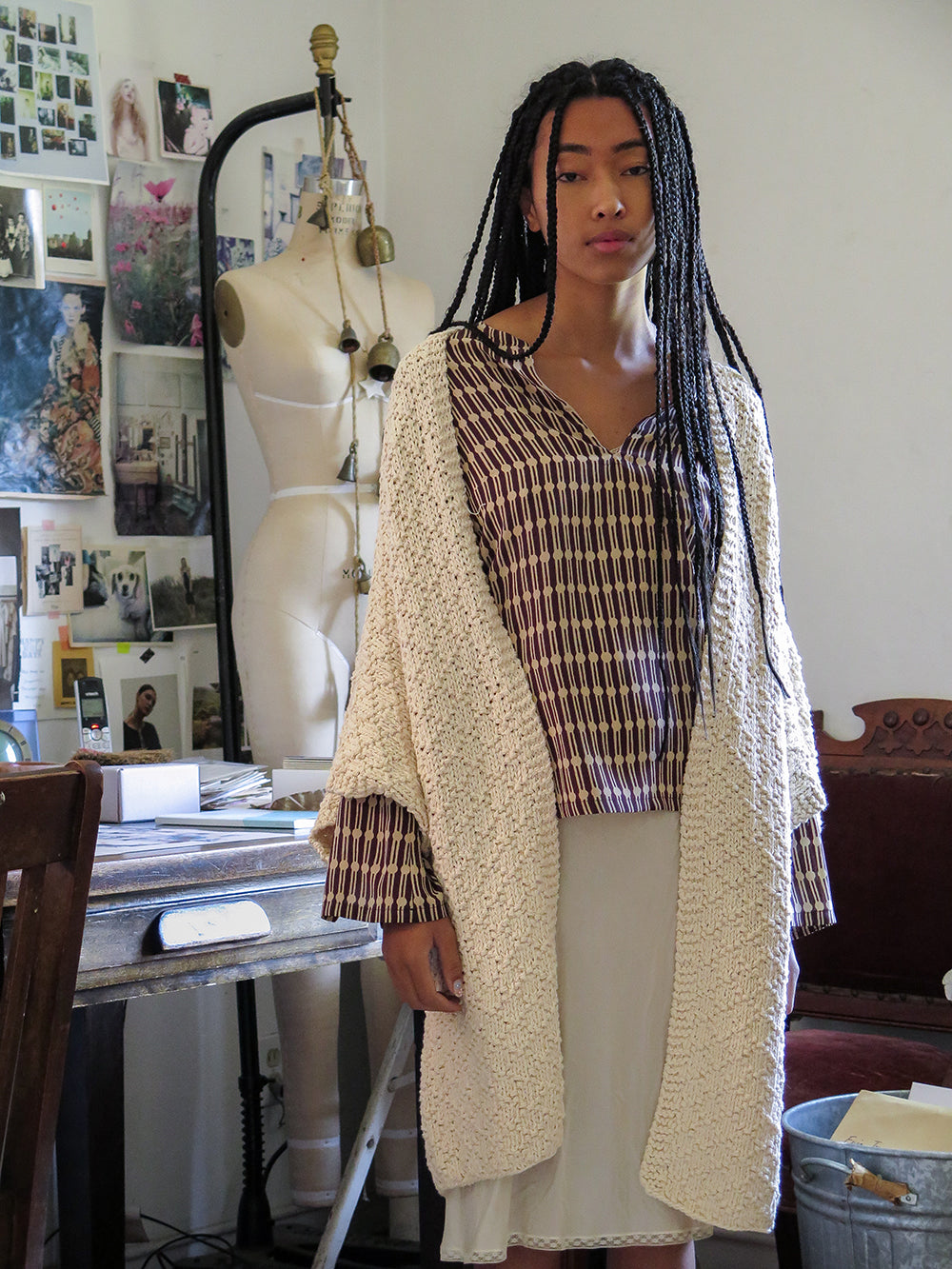 Erica Tanov  Cotton Kimono Cardigan in Natural