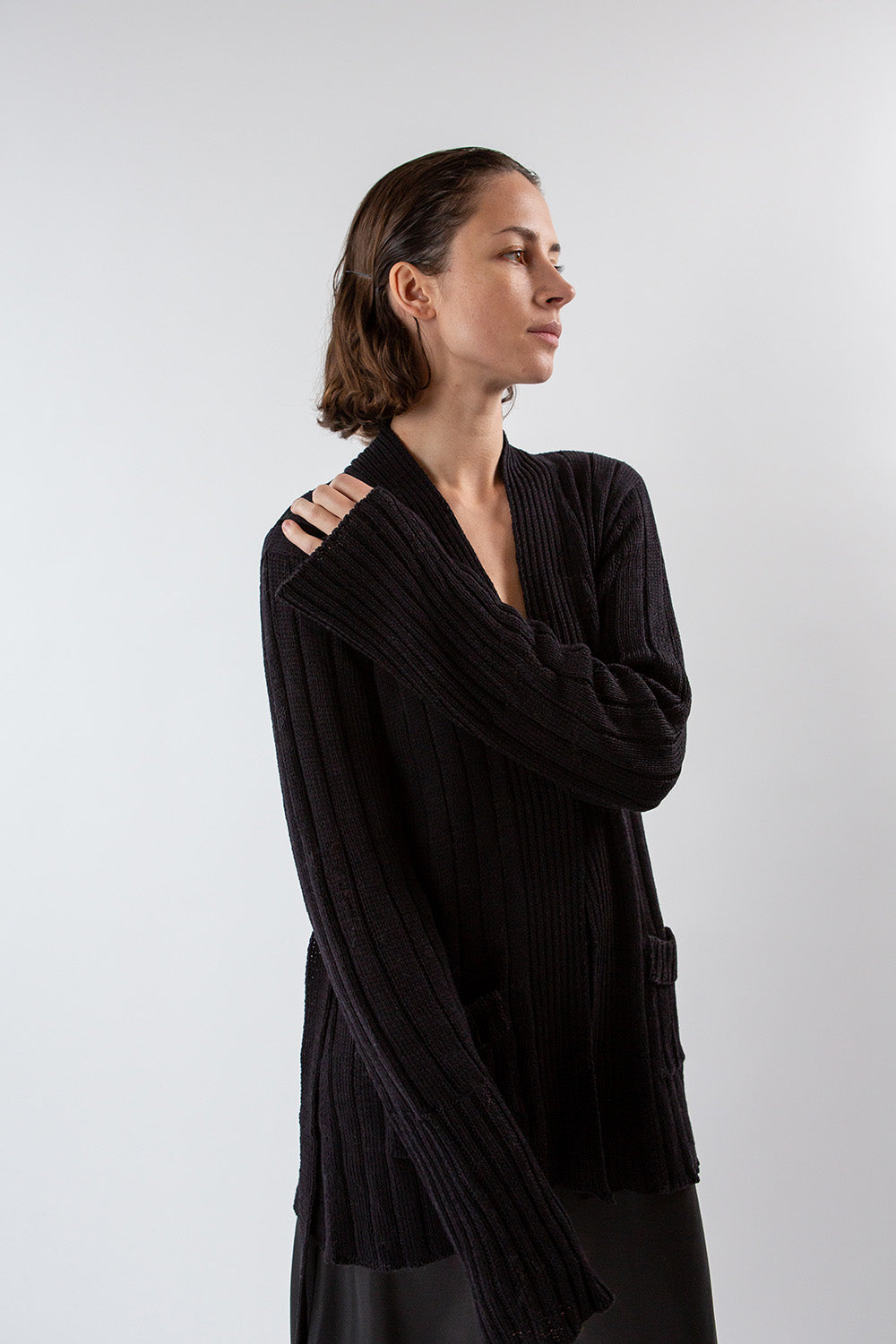 Pima Cotton Lounge Cardigan in Black